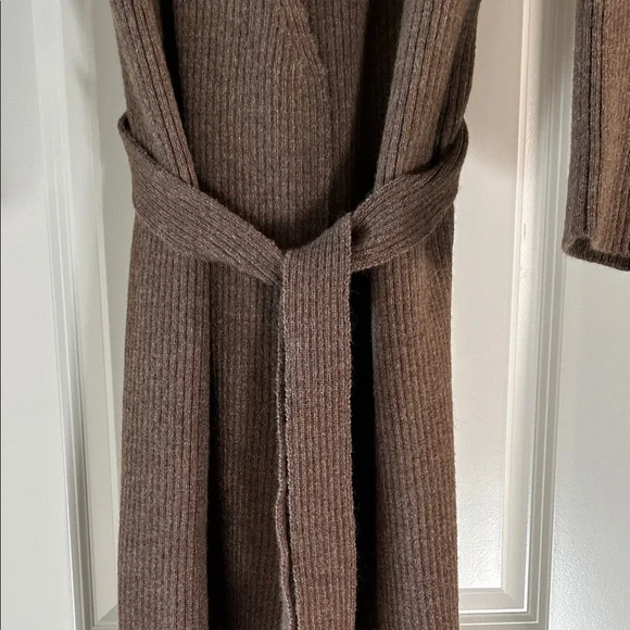 Amadi Anthropologie Women’s Alma Cozy Cardigan Ribbed Belted Brown - Picture 4 of 11